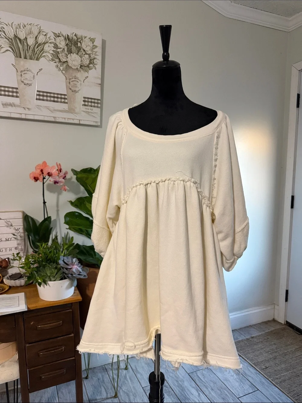 Cream Oversized Babydoll Tunic Top - Women's